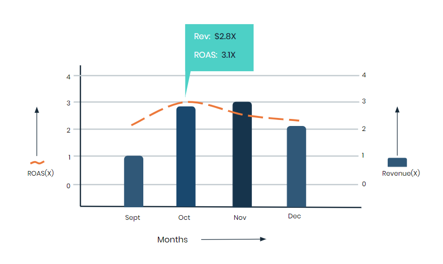 3x Revenue in 2 Months neemli revenue vs roas vs months 6